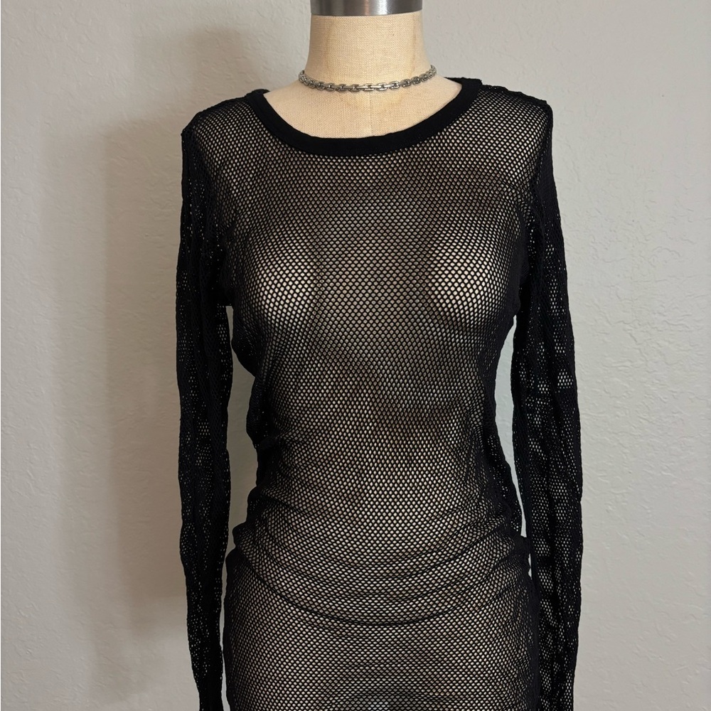 Black Mesh Long Sleeve Top